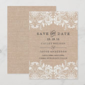 ジュート＆レース　結婚式のセーブ・ザ・デート・カード セーブザデート (正面/裏面)