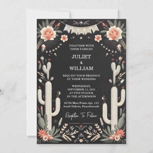 ジュールフエレガントィエスタサボスフローラメキシ結婚カン 招待状 (正面)