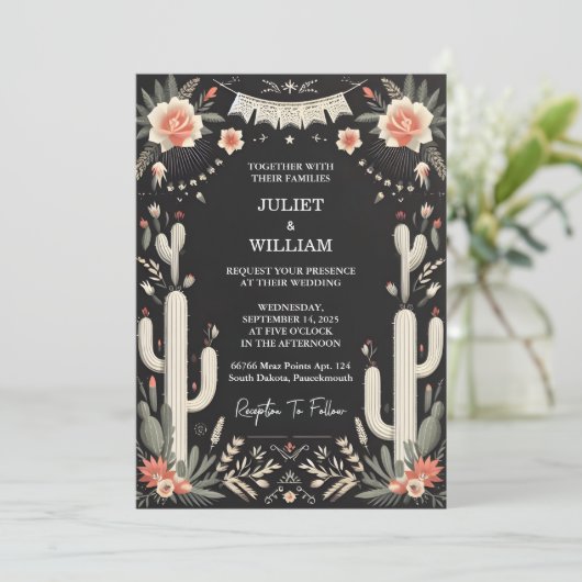 ジュールフエレガントィエスタサボスフローラメキシ結婚カン 招待状 (スタンド正面)