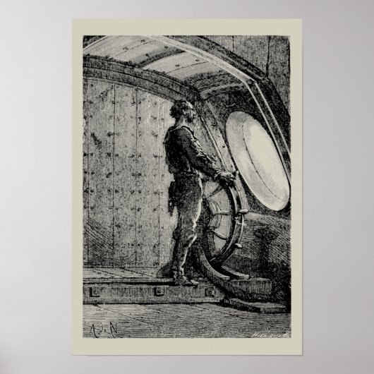 ジュール・ヴェルヌ大尉ノウティラスの舵を取るネモ ポスター (正面)