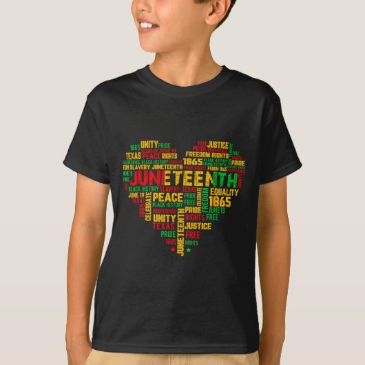 ジューンティーシス 1865 ハート 黒人の歴史 自由 Tシャツ (正面)
