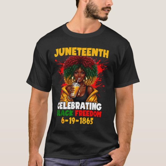 ジューンティーゼント 黒人の自由 1865 アフロ Tシャツ (正面)
