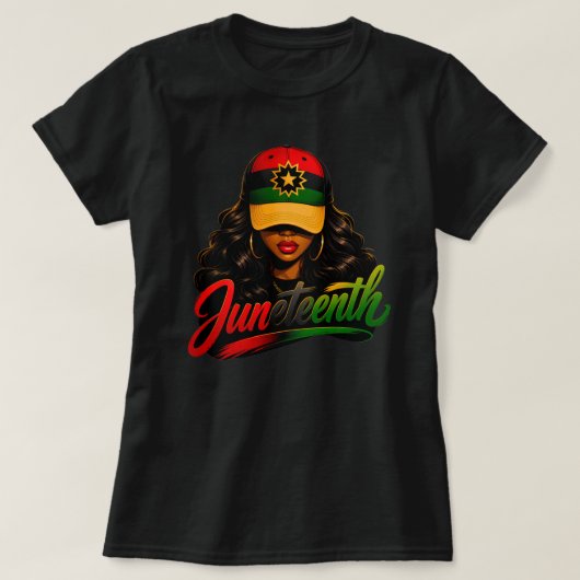 ジューンティーゼント 黒人アフロ 女性 メラニン 自由 1865 Tシャツ (デザイン正面)