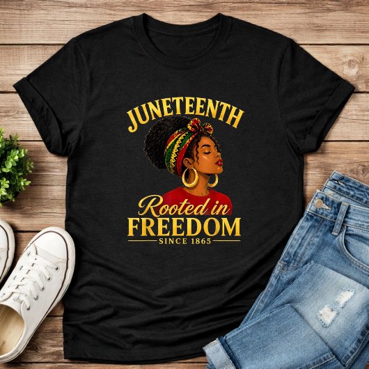 ジューンティーゼント 黒人女性 自由に根ざす Tシャツ