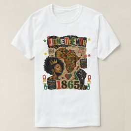 ジューンティーンス1865 ブラック・アフロ・クイーン アフリカ ケンテ地図 Tシャツ