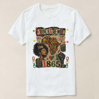 ジューンティーンス1865 ブラック・アフロ・クイーン アフリカ ケンテ地図 Tシャツ