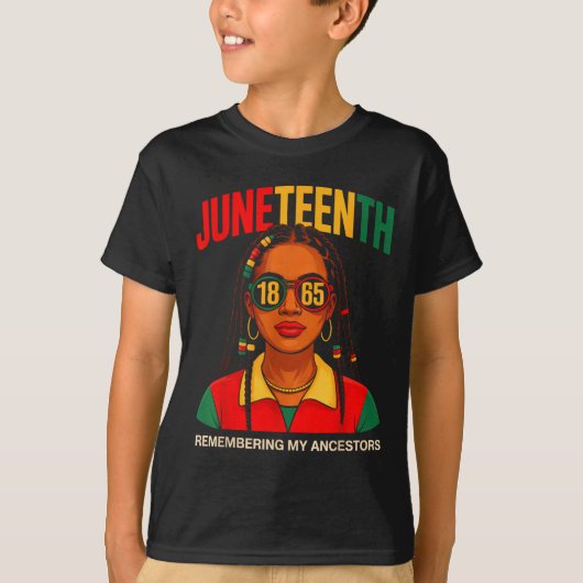 ジューンティーンス 十九日 Tシャツ 女性 ロックヘア 祖先を思い出す (正面)