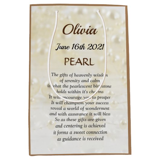 ジューン誕生石パールデザイン ミディアムペーパーバッグ (正面)