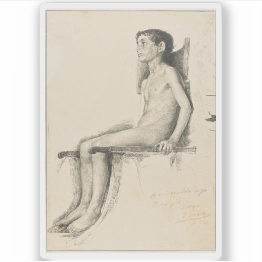 ジョアキン・ソロラ・イ・バスティダ座った少年の勉強 シール (正面)