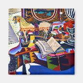 ジョアン・ミロの馬のパイプと赤い花 マグネット (正面)