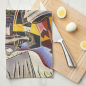 ジョアン・ミロの馬パイプ赤い花 キッチンタオル (四つ折り)