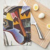 ジョアン・ミロの馬パイプ赤い花 キッチンタオル (四つ折り)