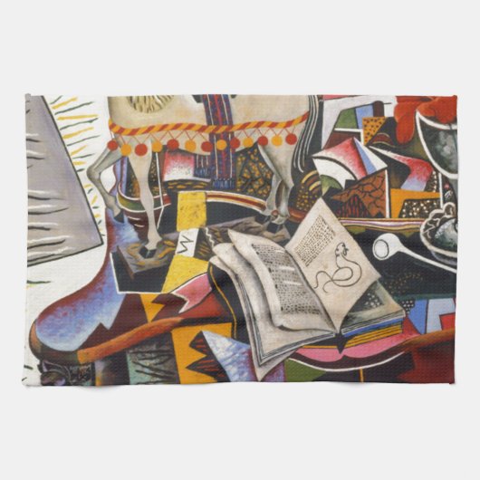 ジョアン・ミロの馬パイプ赤い花 キッチンタオル (横)