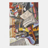 ジョアン・ミロの馬パイプ赤い花 キッチンタオル (縦)