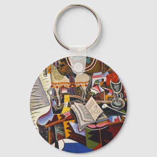 ジョアン・ミロの馬パイプ赤い花 キーホルダー (正面)