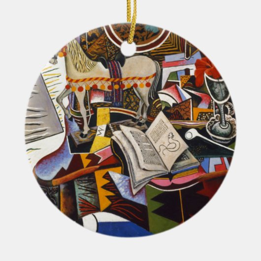 ジョアン・ミロの馬パイプ赤い花 セラミックオーナメント (正面)