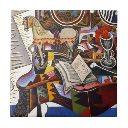 ジョアン・ミロの馬パイプ赤い花 タイル (正面)