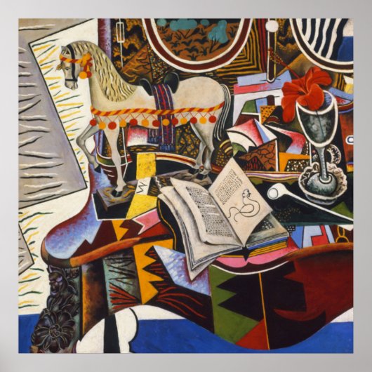 ジョアン・ミロの馬パイプ赤い花 ポスター (正面)