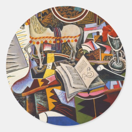 ジョアン・ミロの馬パイプ赤い花 ラウンドシール (正面)