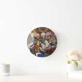 ジョアン・ミロの馬パイプ赤い花 ラウンド壁時計 (ホーム)