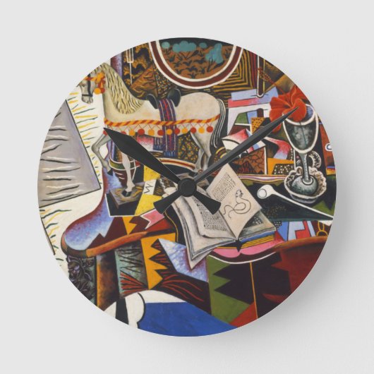 ジョアン・ミロの馬パイプ赤い花 ラウンド壁時計 (正面)