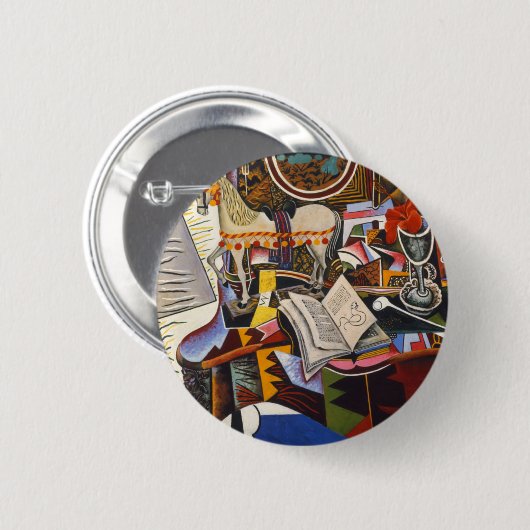 ジョアン・ミロの馬パイプ赤い花 缶バッジ (正面&裏面)