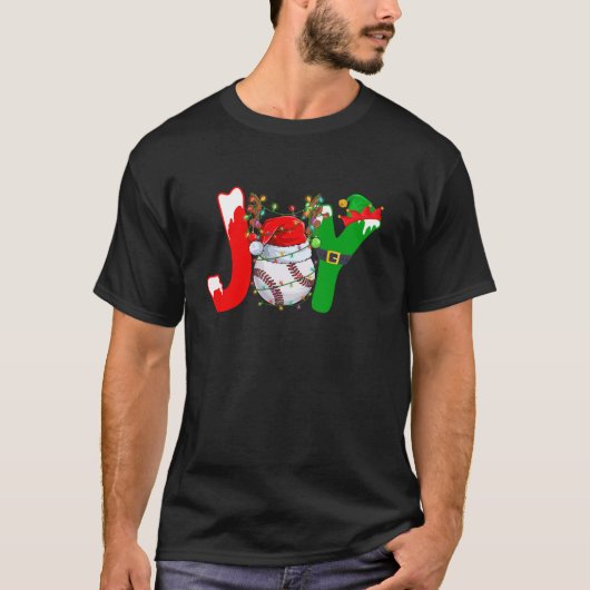 ジョイおもしろいベースボールサンタハトレンデアクリスマスリー Tシャツ (正面)
