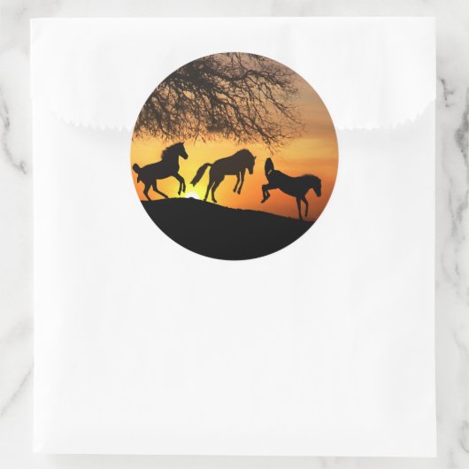 ジョイに飛び跳ねるかわいい馬のステッカー ラウンドシール (バッグ)