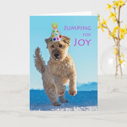 ジョイのためにジャンプ，ウィートテリア，誕生日 カード (黄色い花)