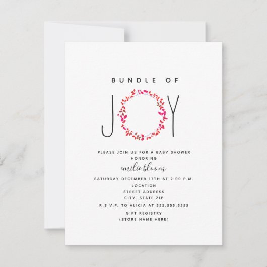 ジョイの束の緑ガーリーのリース赤ちゃんシャワー 招待状 (正面)