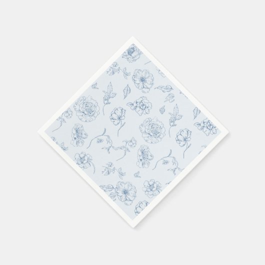ジョイの織物 サムシングブルー フラワーのウェディングシャワー スタンダードカクテルナプキン (角)