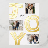 ジョイはっきりしたスシンプル三つの写真モダン金ゴールドクリスマス 箔シーズンカード (正面)