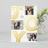 ジョイはっきりしたスシンプル三つの写真モダン金ゴールドクリスマス 箔シーズンカード (立ち正面)