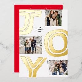 ジョイはっきりしたスシンプル三つの写真モダン金ゴールドクリスマス 箔シーズンカード
