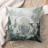 ジョイウィンターウッドランドマウンテンフォレスト金ゴールドスノーフレーク クッション (ブランケット)