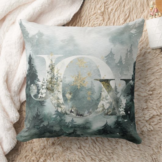 ジョイウィンターウッドランドマウンテンフォレスト金ゴールドスノーフレーク クッション (ブランケット)