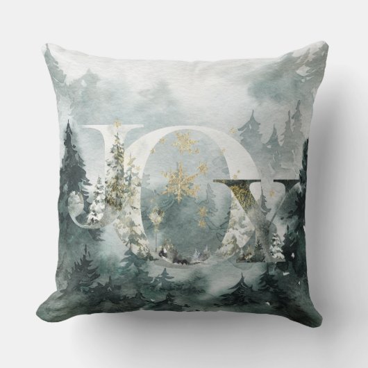 ジョイウィンターウッドランドマウンテンフォレスト金ゴールドスノーフレーク クッション (正面)