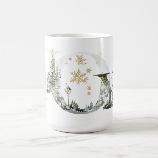 ジョイウィンターフォレストレタリング金ゴールド雪片 コーヒーマグカップ (中央)