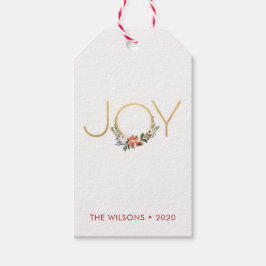 ジョイウォーターカラーフローラと金ゴールド |クリスマス ギフトタグ