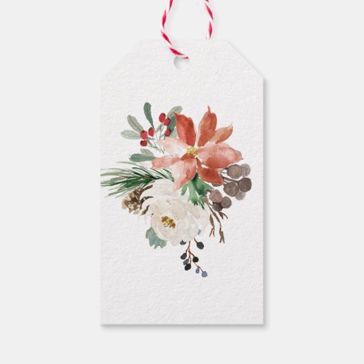ジョイウォーターカラーフローラと金ゴールド |クリスマス ギフトタグ (裏面)