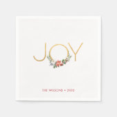 ジョイウォーターカラーフローラと金ゴールド |クリスマス スタンダードカクテルナプキン (正面)