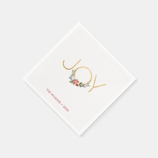 ジョイウォーターカラーフローラと金ゴールド |クリスマス スタンダードカクテルナプキン (角)
