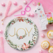 ジョイウォーターカラーフローラリースと金ゴールド |クリスマス ペーパープレート (パーティー)
