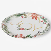 ジョイウォーターカラーフローラリースと金ゴールド |クリスマス ペーパープレート (アングル)