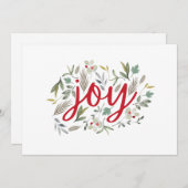 ジョイウォーターカラーフローラレッドスクリプトホリデーカード シーズンカード (正面/裏面)