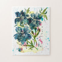 ジョイウォーターカラーブルーフローラアート