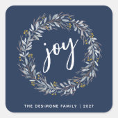 ジョイウォーターカラーボタニカルリースクリスマスブルー スクエアシール (正面)
