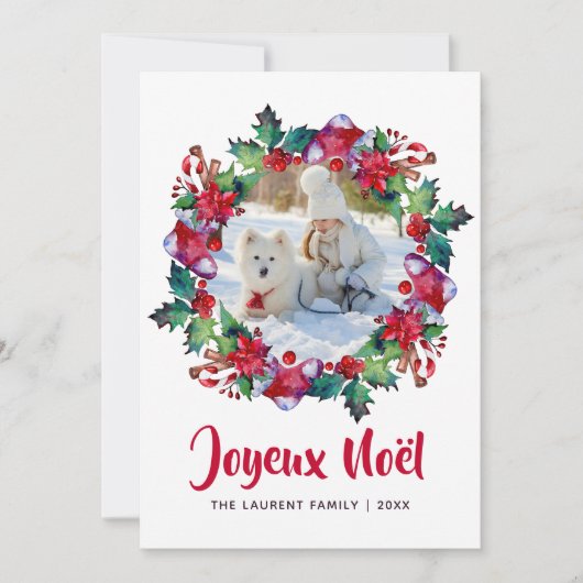 ジョイェ・ノエル ホリデー ストッキング フローラル リース フォト シーズンカード (正面)