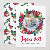 ジョイェ・ノエル ホリデー ストッキング フローラル リース フォト シーズンカード (正面/裏面)