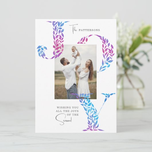 ジョイエレガントクリスマスフローラタイポグラフィ写真 シーズンカード (スタンド正面)